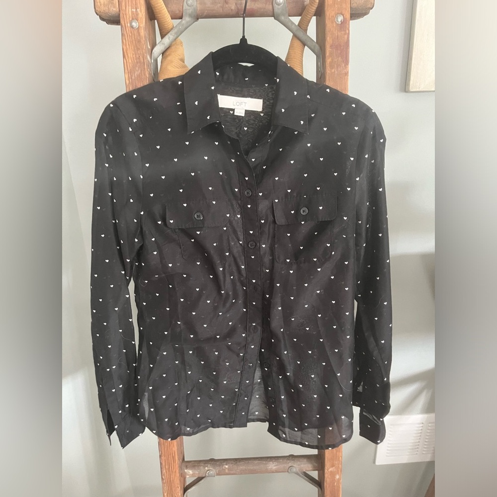 Loft size XS black long sleeve button down top